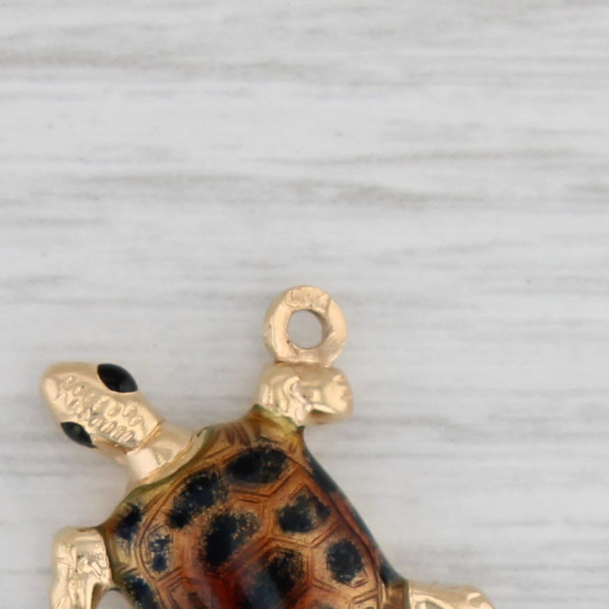 Light Gray Turtle Charm 18k Yellow Gold Enamel Nautical Pendant