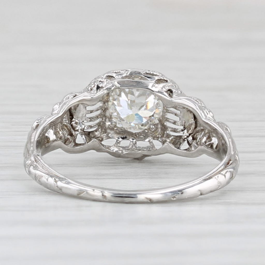 Light Gray Vintage Art Deco 0.44ct Diamond Engagement Ring 18k White Gold Filigree Sz 5.75