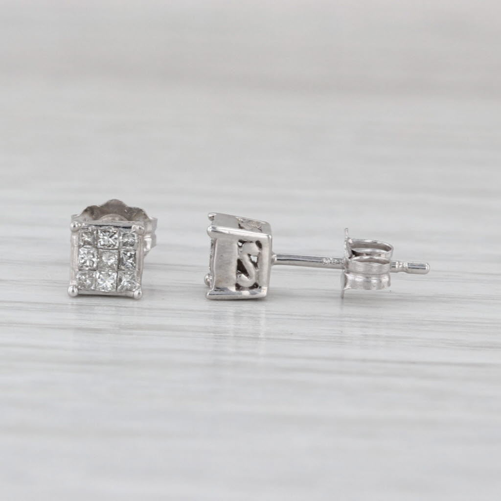 0.22ctw Princess Diamond Stud Earrings 10k White Gold Cluster Studs