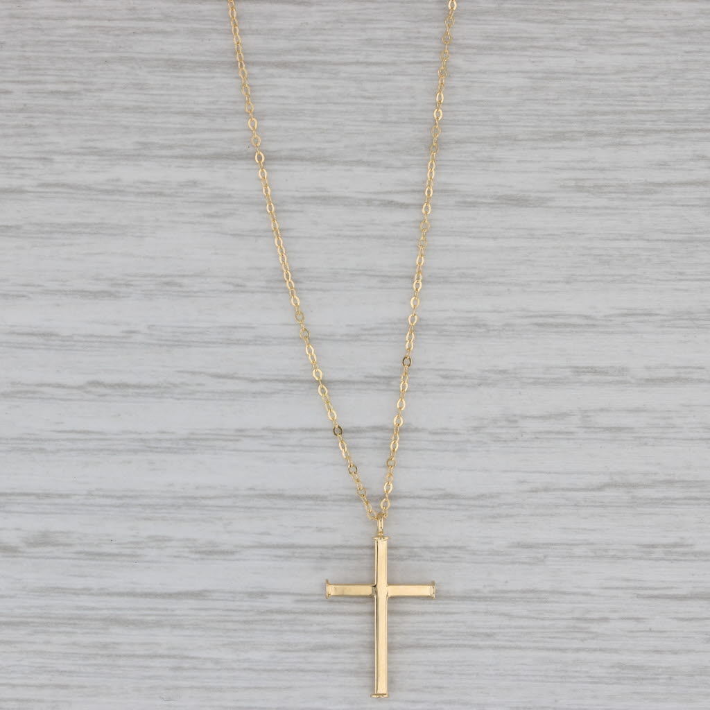 Gray New Cross Pendant Cable Chain Necklace 14k Yellow Gold 16" 18"