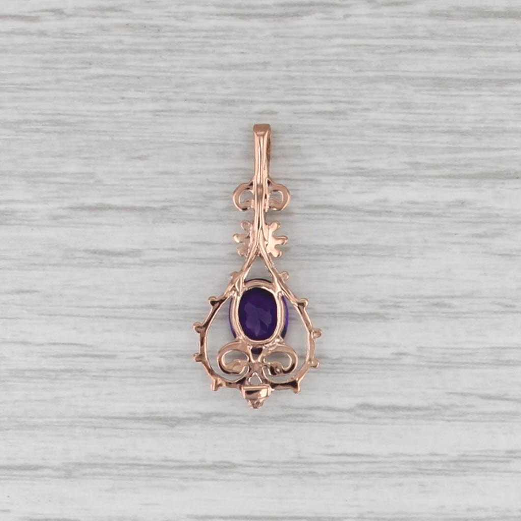 1.20ct Oval Amethyst Solitaire Pendant 14k Rose Gold Ornate Drop