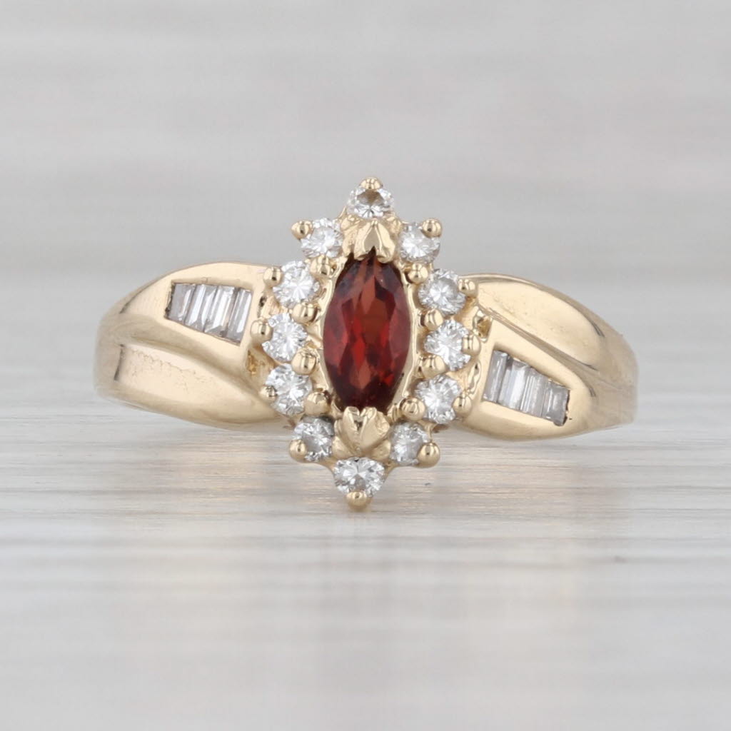 Gray 0.70ctw Marquise Garnet Diamond Halo Ring 14k Yellow Gold Size 7-7.25