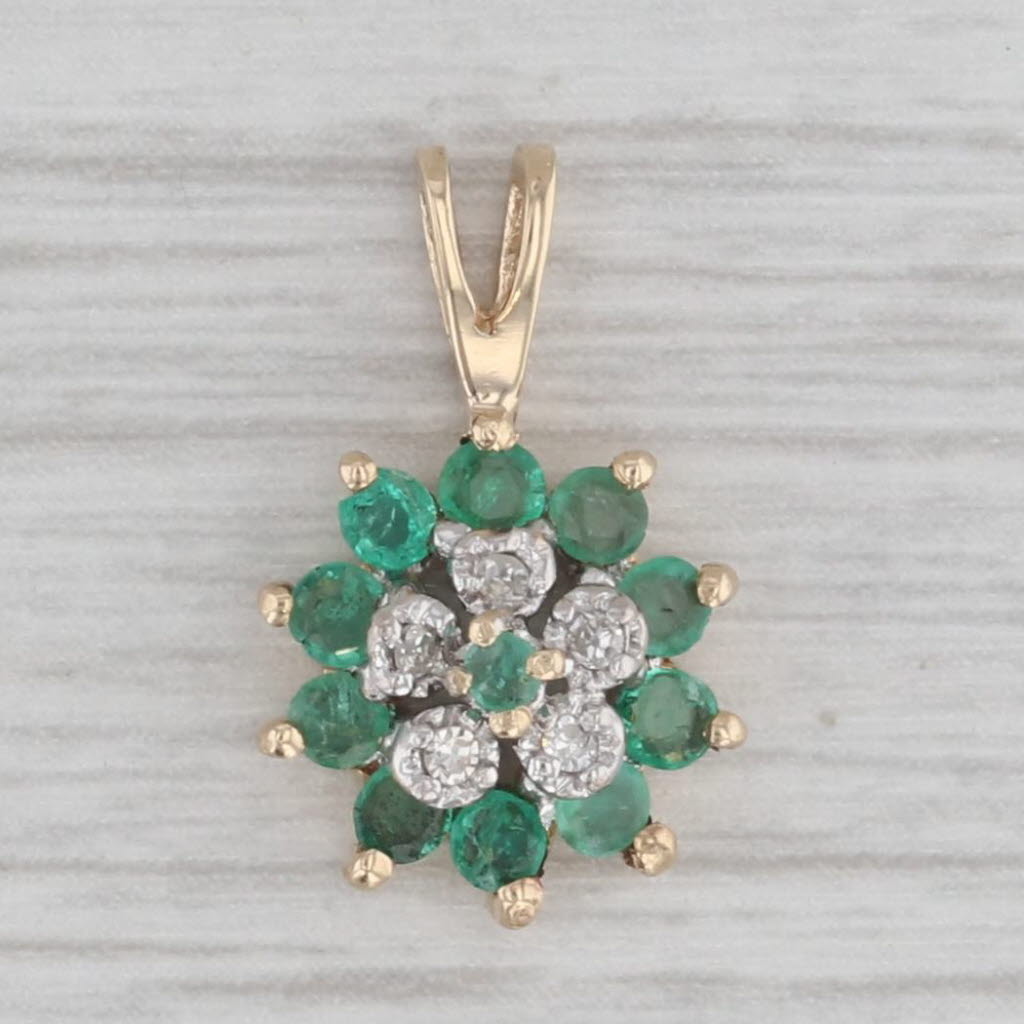 Gray 0.43ctw Emerald Diamond Flower Pendant 10k Yellow Gold