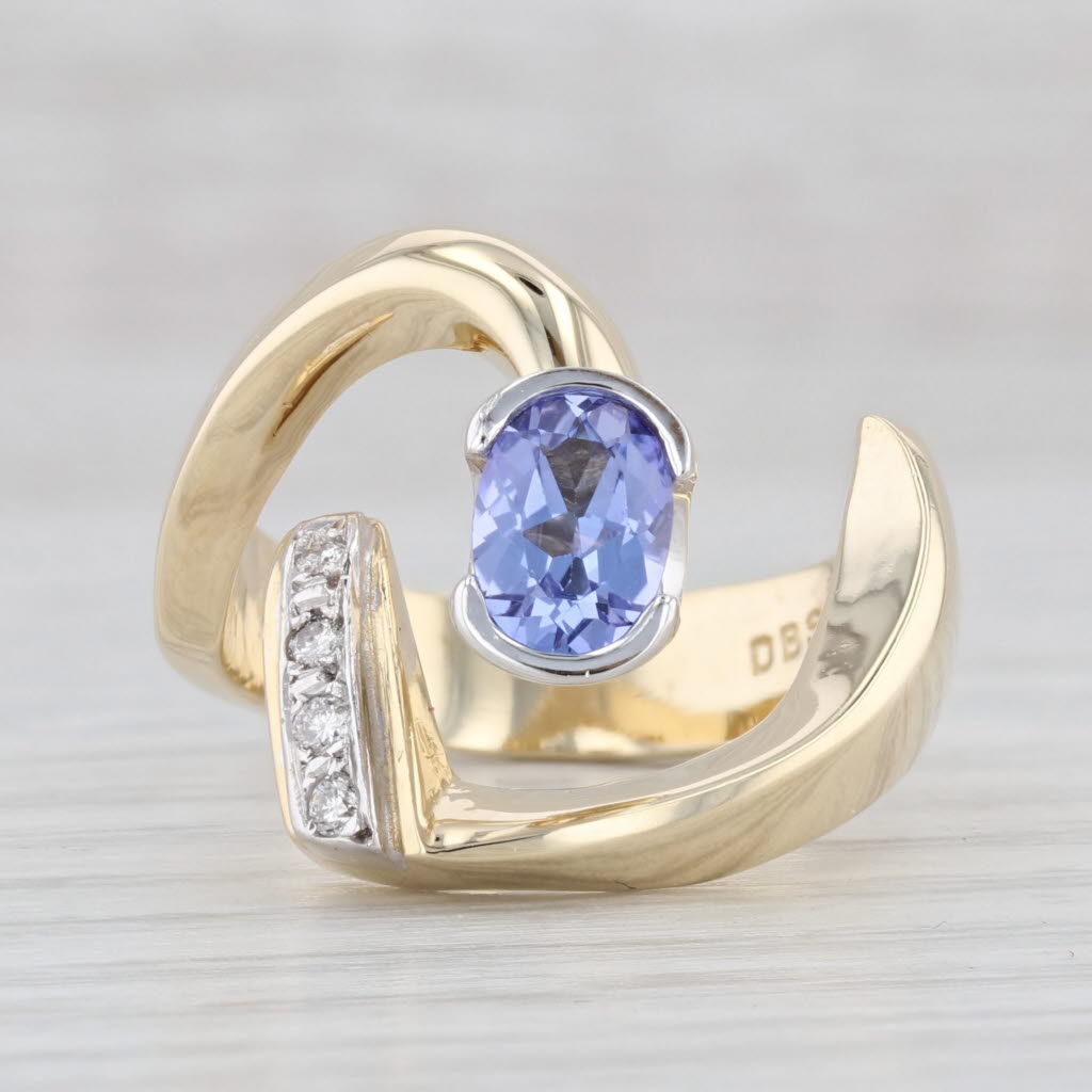 Light Gray 0.92ctw Oval Tanzanite Diamond Wrap Ring 14k Yellow Gold Size 7.5