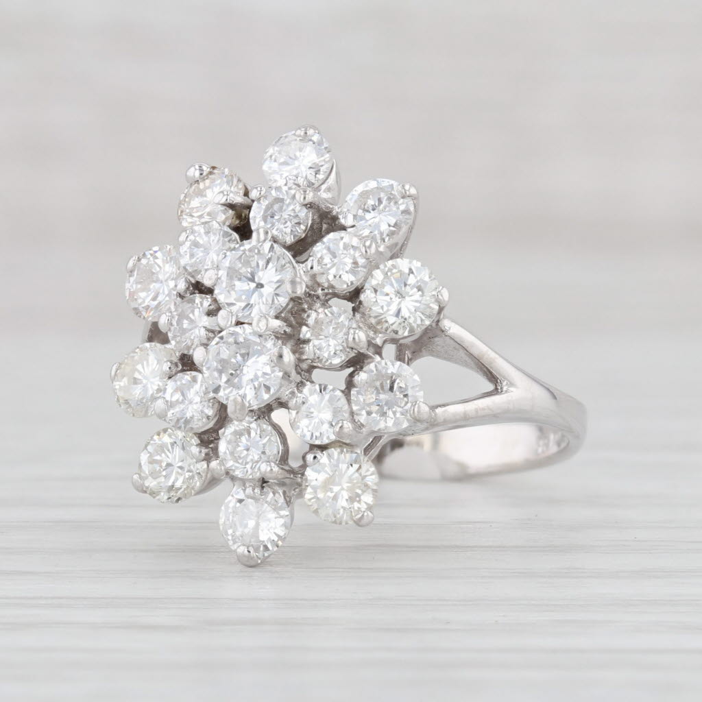 Light Gray 2.25ctw Diamond Cluster Ring 14k White Gold Size 7.75 Cocktail