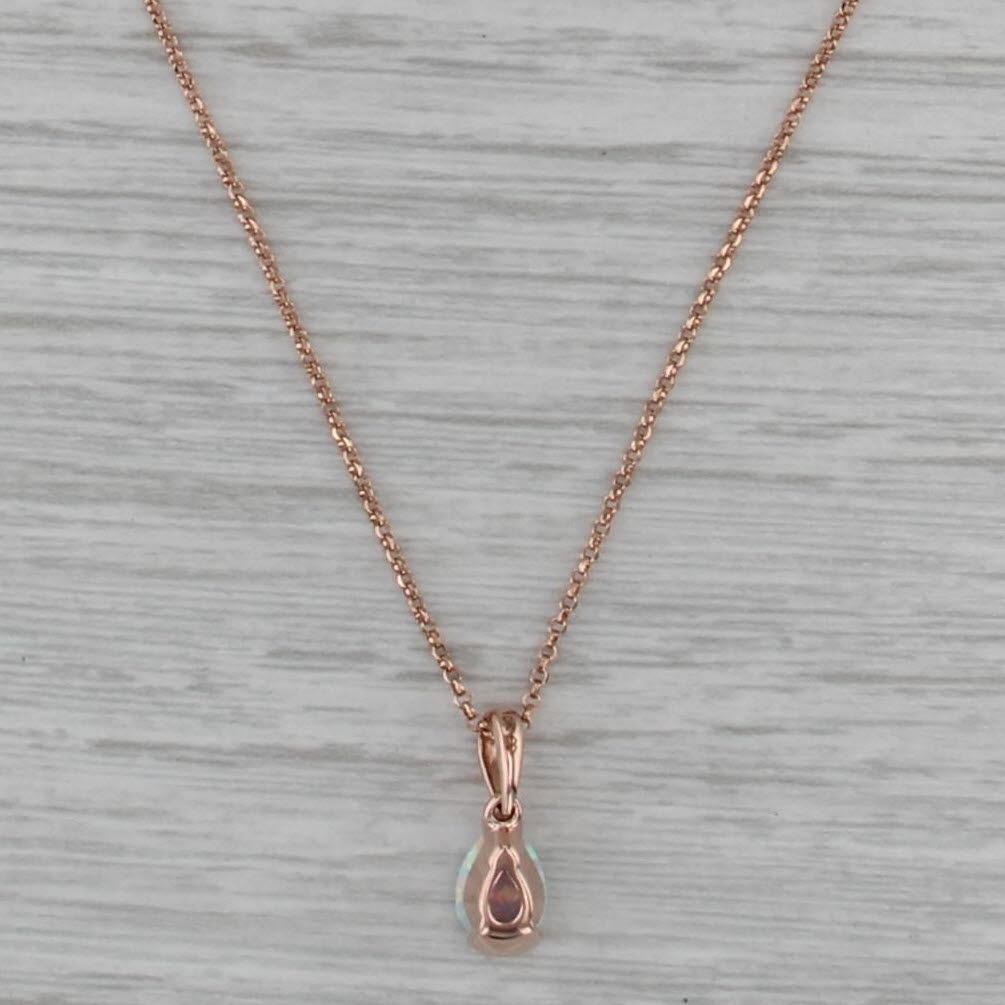 Small Lab Created Opal Pendant 10k Rose Gold 16-18" Cable Chain