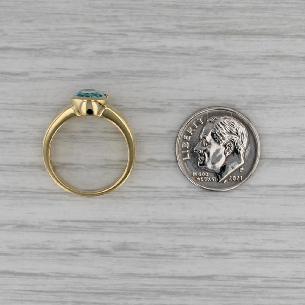 2.30ct Oval Blue Topaz Solitaire Ring 18k Yellow Gold Size 5.5-5.75 Signed