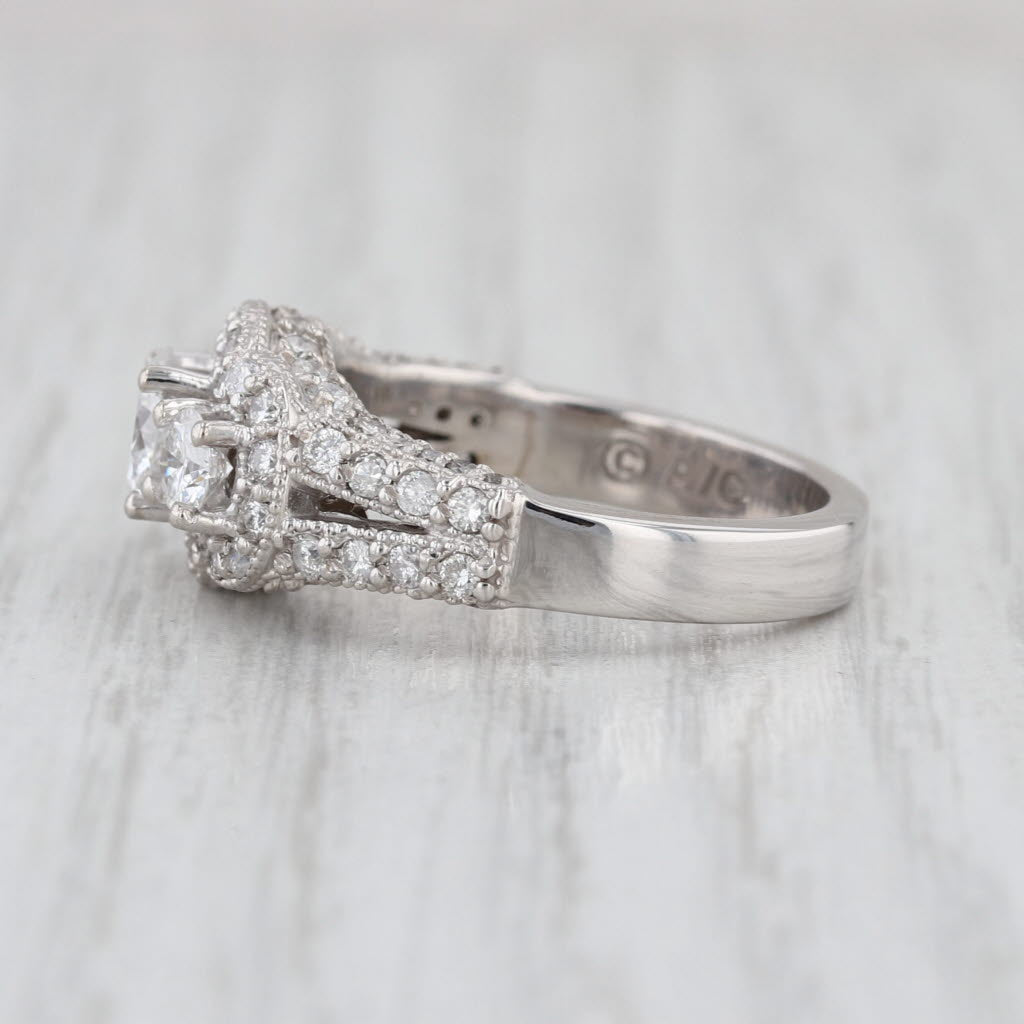 2.01ctw Diamond 3-Stone Engagement Ring 14k White Gold Size 6.75 Pave Accents