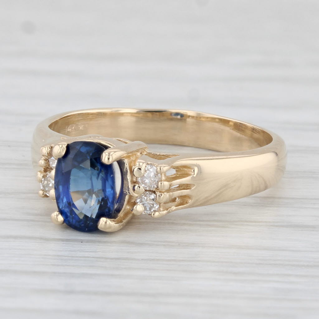 Light Gray 0.81ctw Oval Blue Sapphire Diamond Ring 14k Yellow Gold Size 5.75-6