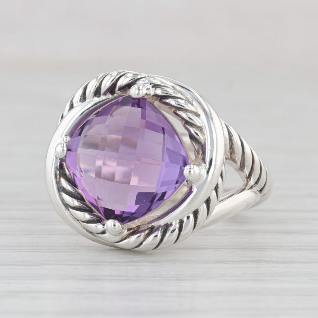 Light Gray David Yurman 5.50ct Amethyst Solitaire Ring Sterling Silver Size 8 Statement