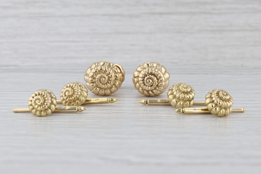 David Webb Nautilus Shell Cufflinks 4 Shirt Studs Set 18k Gold Suite Accessories
