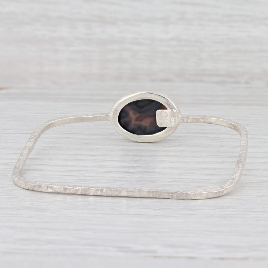 New Nina Nguyen Agate Druzy Quartz Geode Bangle Bracelet Sterling Silver 8”