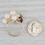 Black Coral Cultured Pearl Cluster Ring 14k Yellow Gold Size 7.5 Cocktail