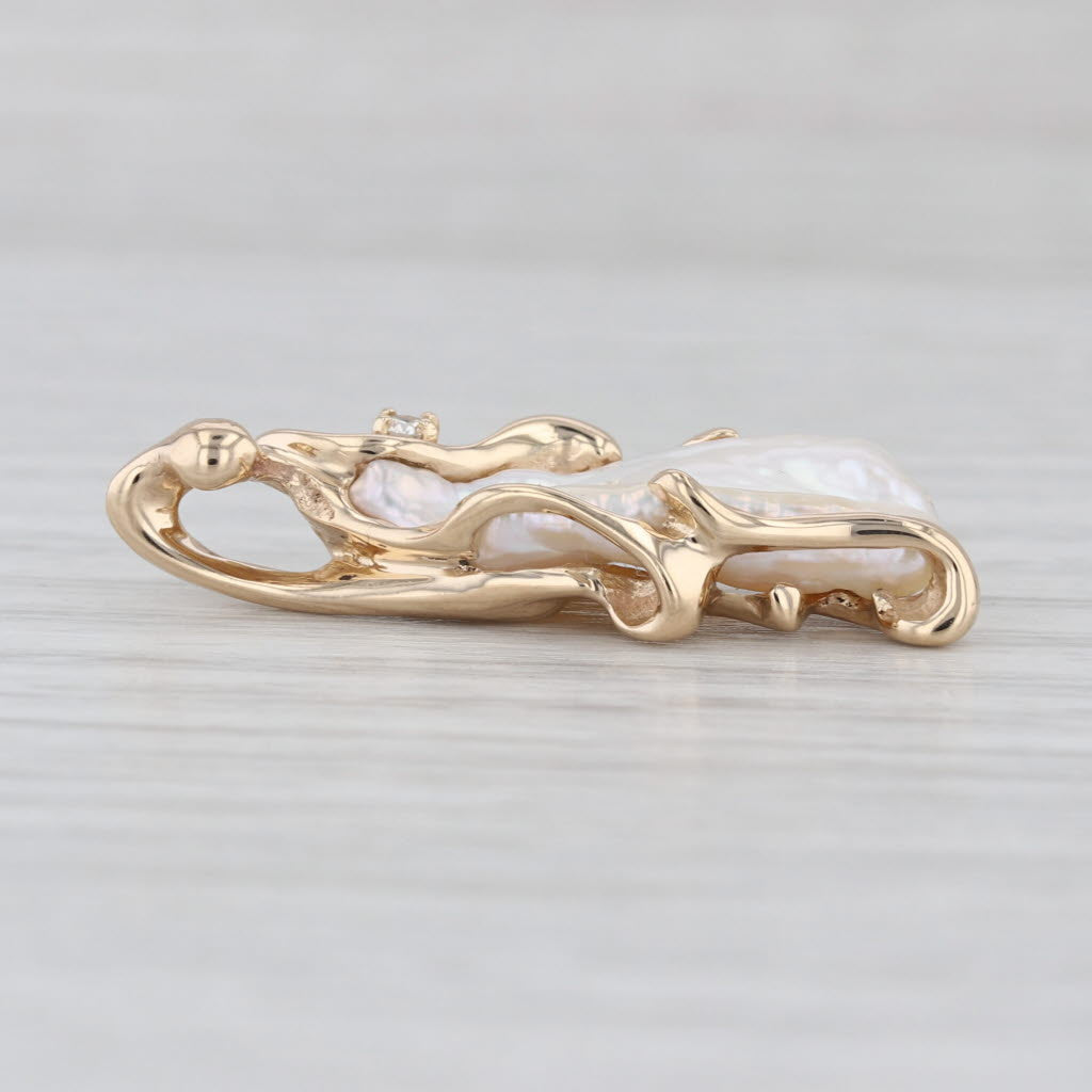 Baroque Cultured Pearl Diamond Pendant 14k Yellow Gold