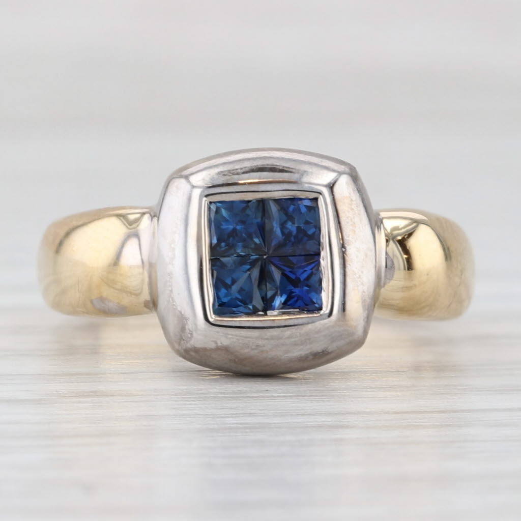 Light Gray 0.58ctw Blue Sapphire Ring 18k White Yellow Gold Size 6.5
