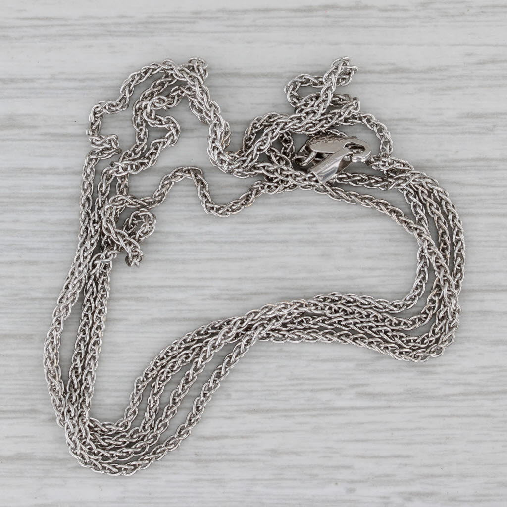 Gray Long Wheat Chain Necklace 14k white Gold 30" 1.7mm