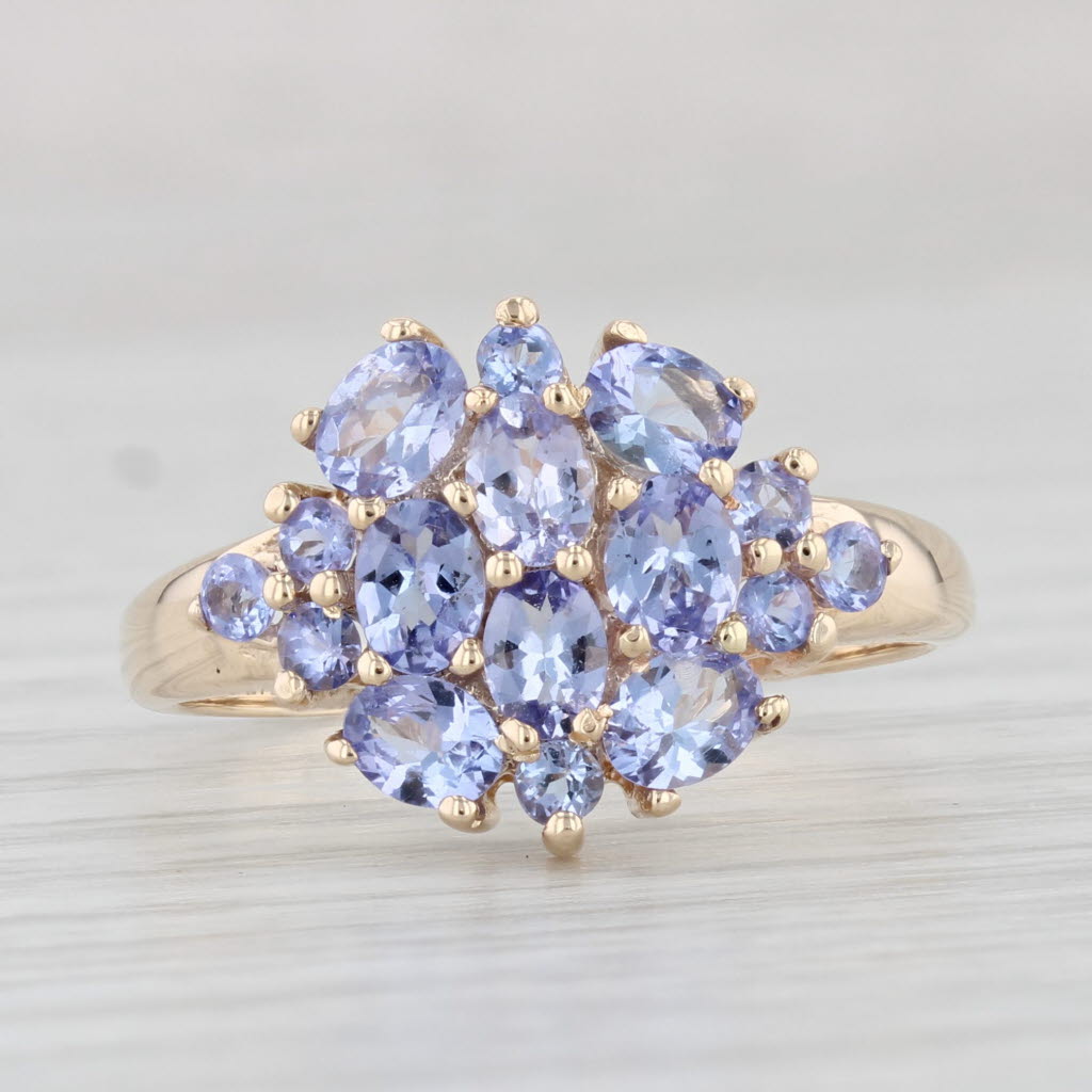 Light Gray 1.88ctw Tanzanite Cluster Ring 10k Yellow Gold Size 8.25