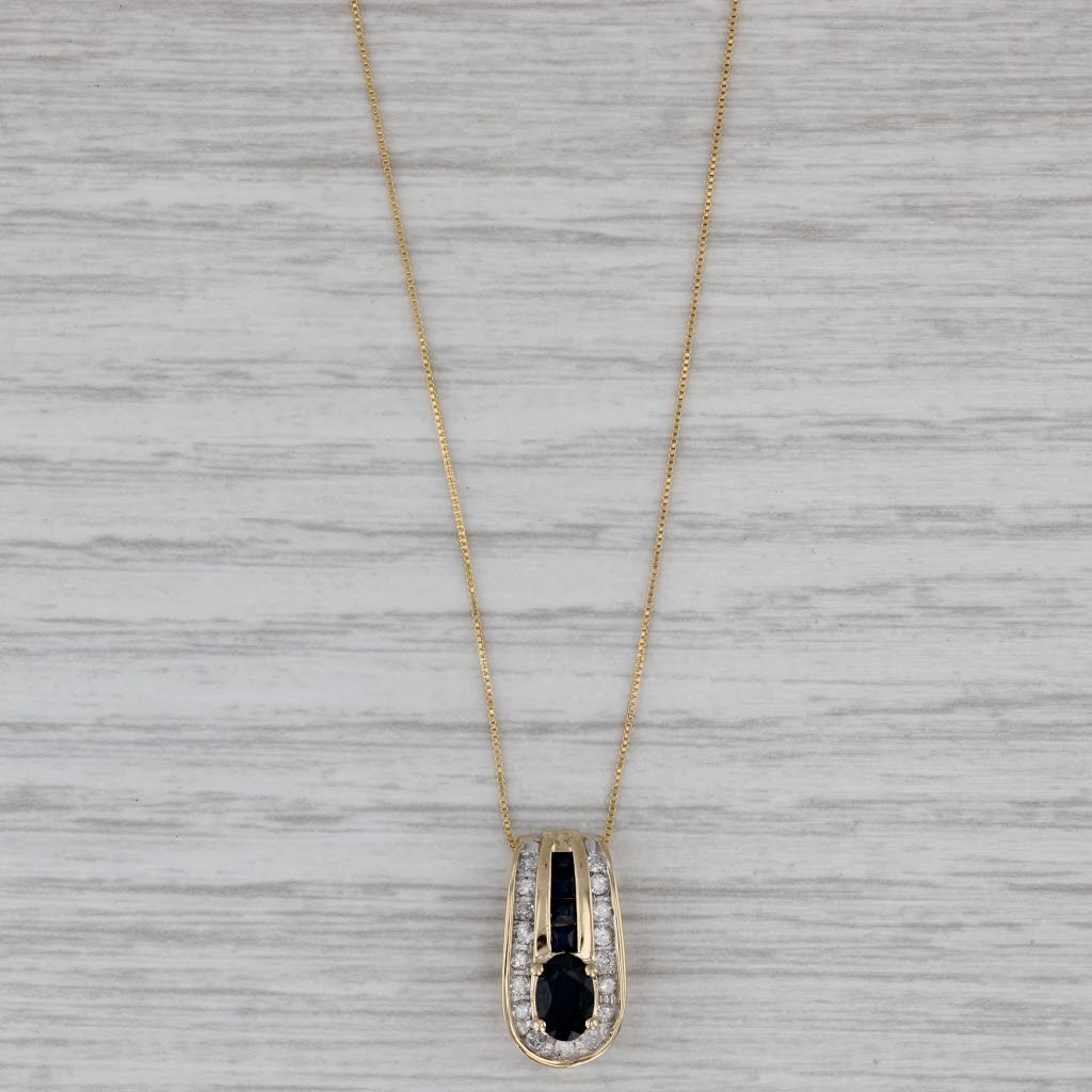 Gray 0.88ctw Sapphire Diamond Pendant Necklace 14k Yellow Gold 19" Box Chain