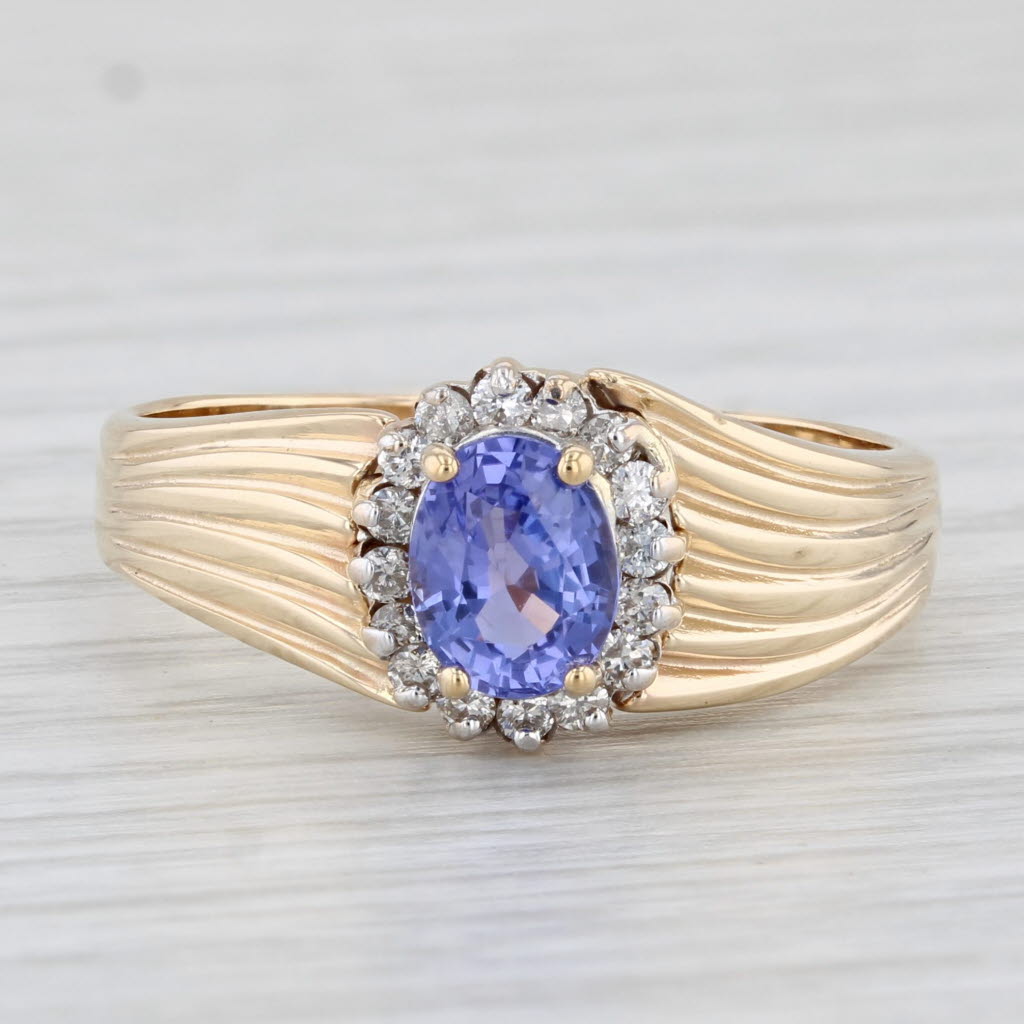 Light Gray 1.14ctw Oval Tanzanite Diamond Halo Ring 14k Yellow Gold Size 11