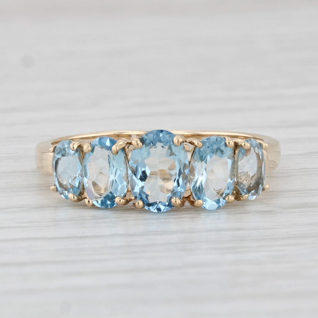 Light Gray 2ctw Graduated Aquamarine Ring 14k Yellow Gold Size 8.25