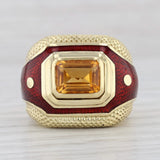 Light Gray 1.56ct Citrine Susy Mor Cocktail Ring 18k Yellow Gold Red Enamel Size 6