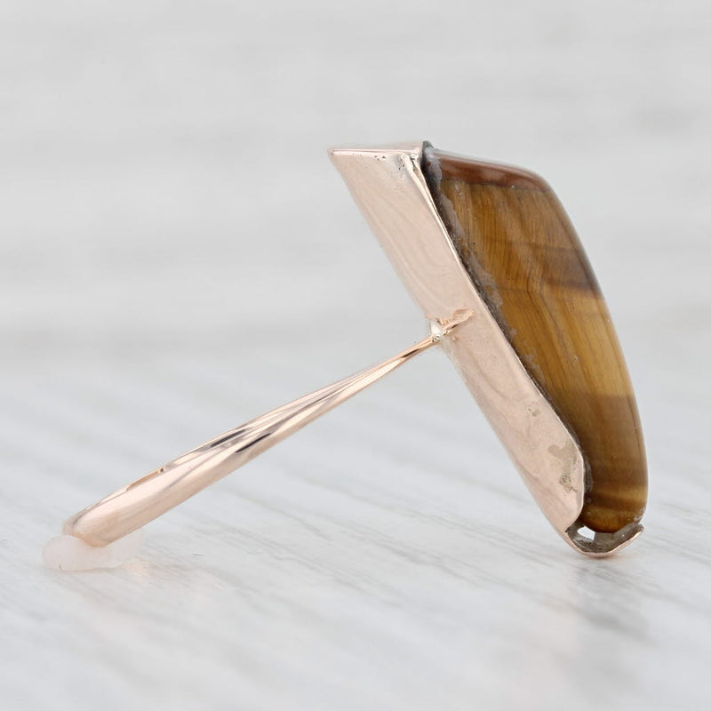 Light Gray Vintage Handmade Tigers Eye Ring 8k Rose Gold Size 8.25 Freeform Cabochon