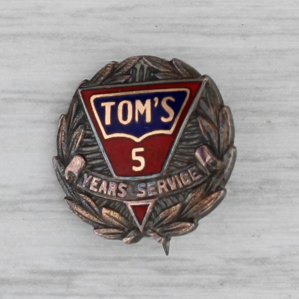 Gray Tom's 5 Years Company Service Pin Vintage Gold Filled Enamel