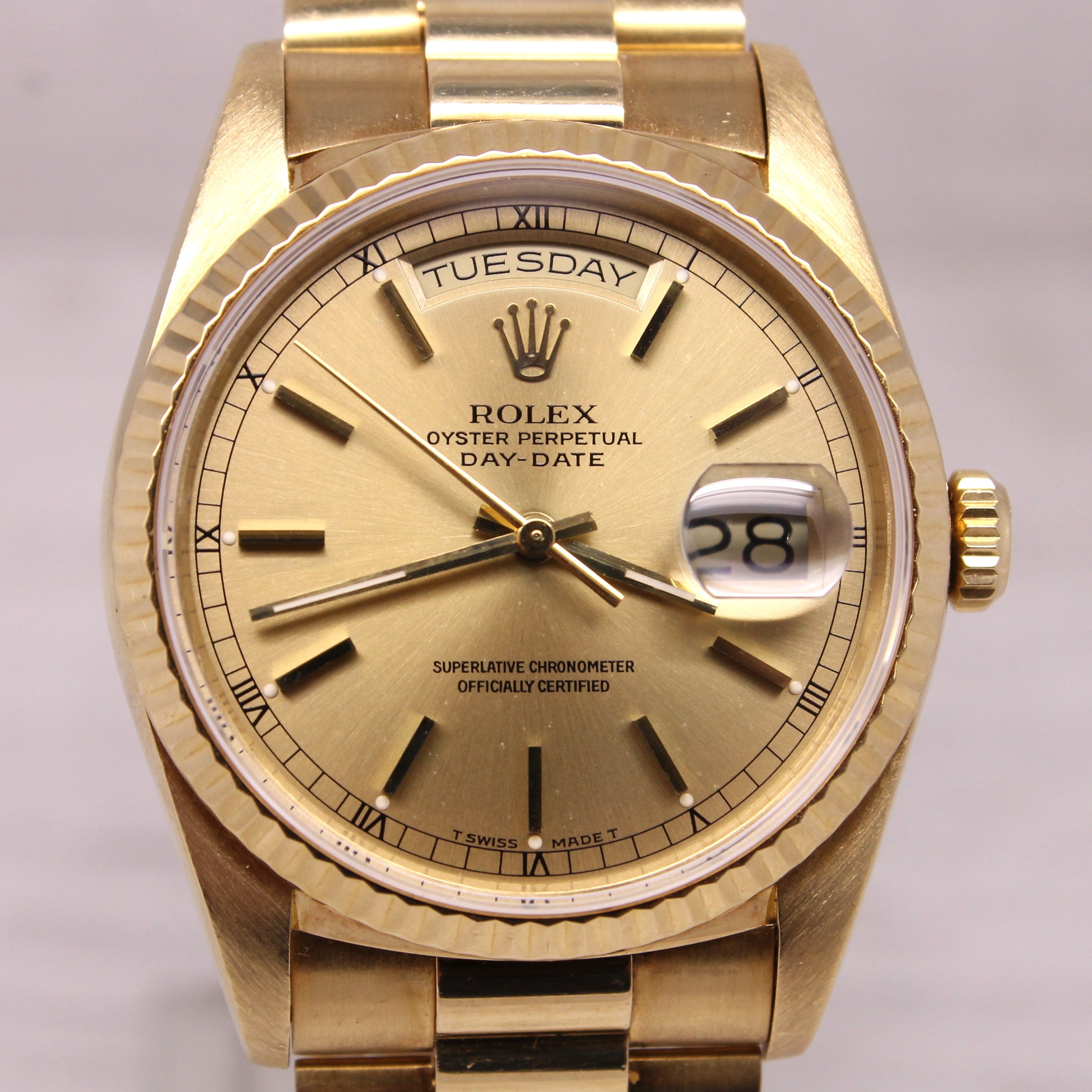 Vintage 1989 Rolex Day Date 18238 Mens 36mm 18k Gold President Watch Box & More