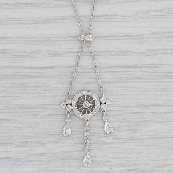 Gray 0.25ctw Diamond Lariat Pendant Necklace 14k White Gold 16" Cable Chain