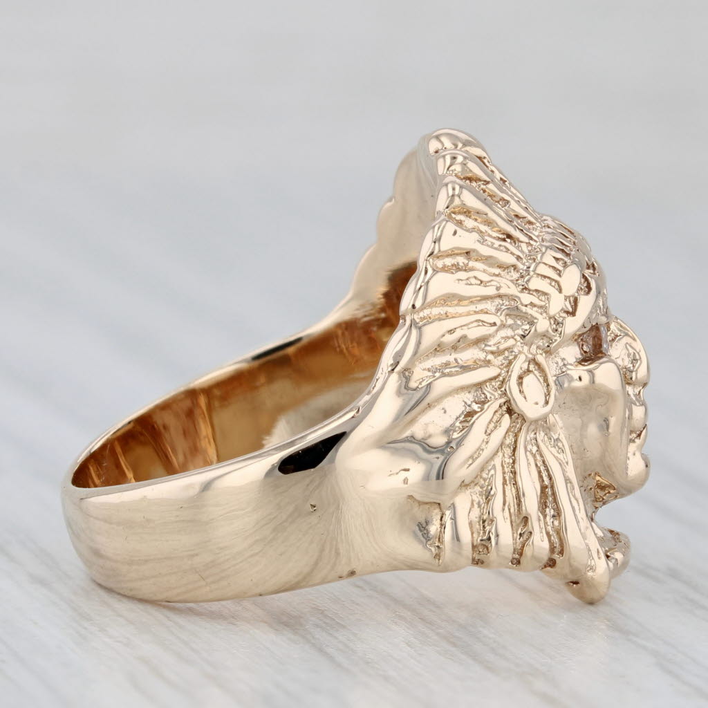 Gray Vintage Native American Indian Head Bust Ring Diamond 14k Yellow Gold Size 7.5