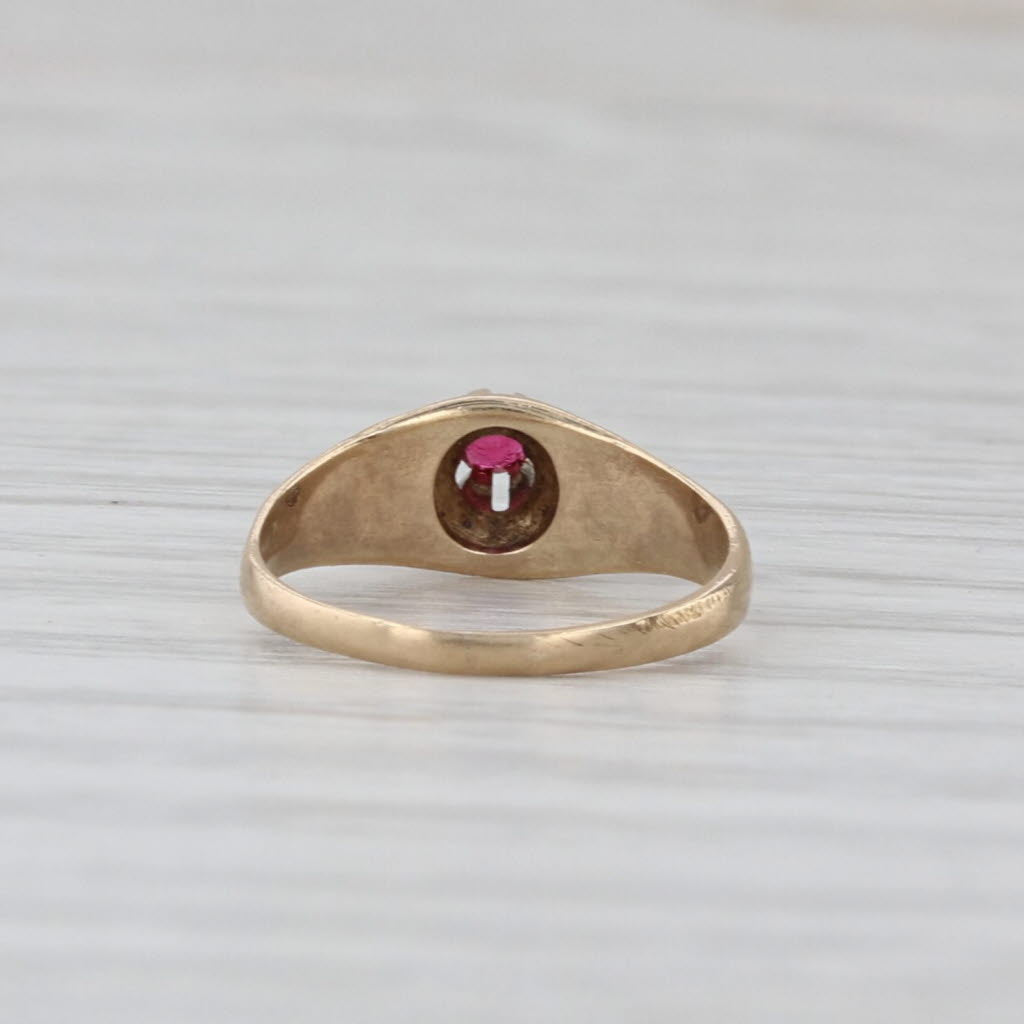 Vintage Simulated Ruby Red Glass Baby Ring 10k Yellow Gold Small Size