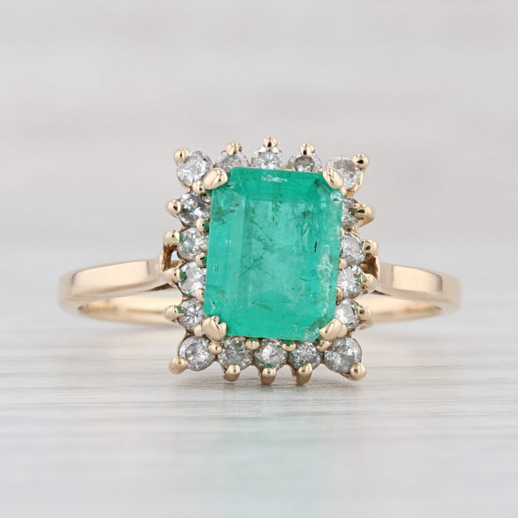 Light Gray 2.40ctw Emerald Diamond Halo Ring 14k Yellow Gold Size 10.75 Engagement