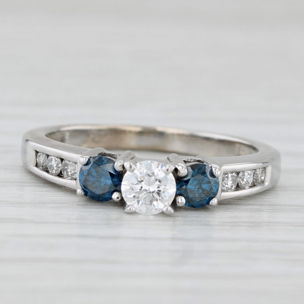 Light Gray 0.69ctw Round White Blue Diamond Engagement Ring 10k White Gold Size 5.75