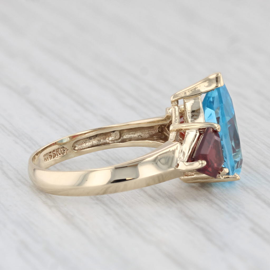 Light Gray 4.78ctw Pear Blue Topaz Garnet Ring 14k Yellow Gold Size 6