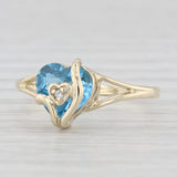 1.50ct Blue Topaz Heart Ring 10k Yellow Gold Size 5.75 Diamond Accent