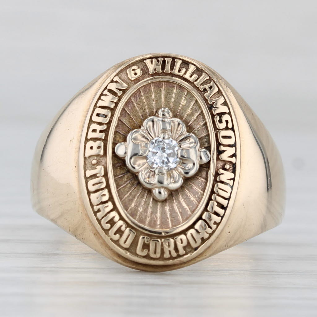 Light Gray Diamond Brown Williamson Tobacco Corporation Ring 10k Yellow Gold Size 9