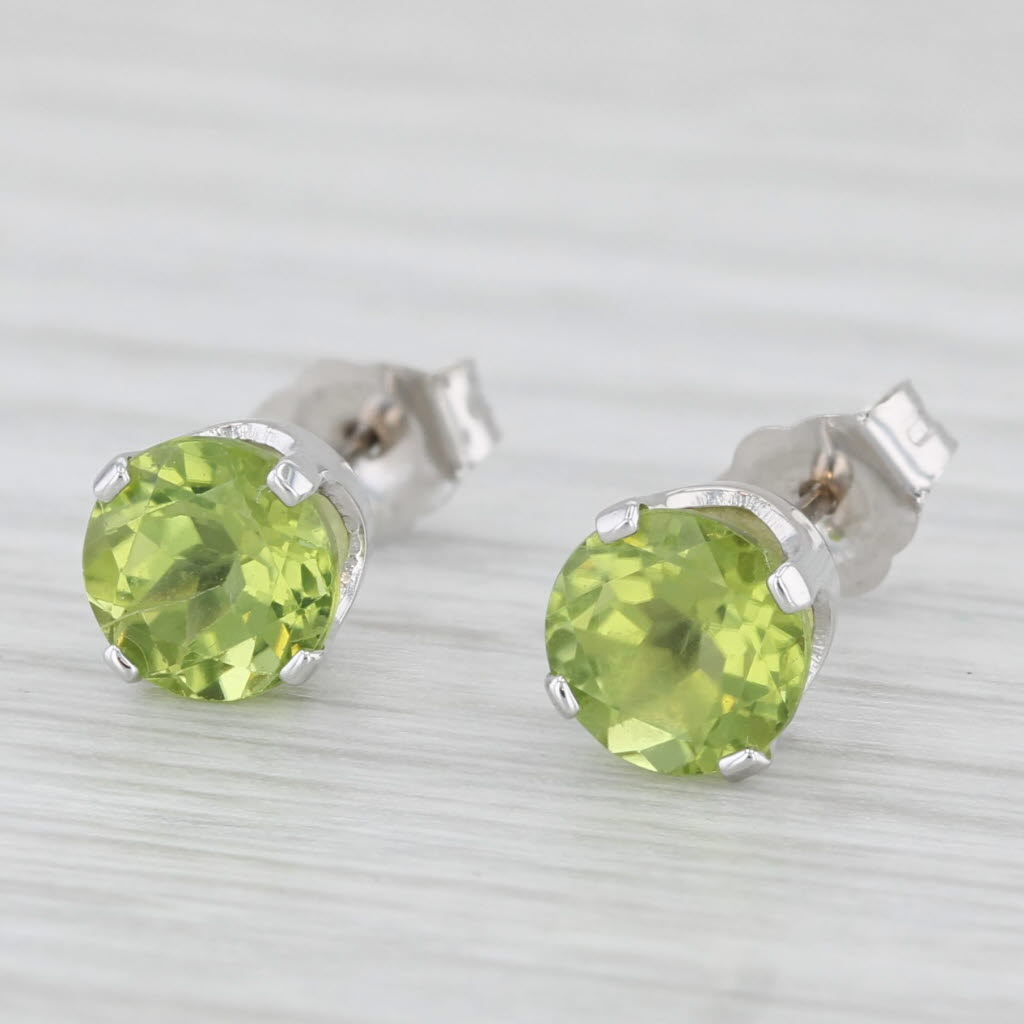 Light Gray 2ctw Peridot Solitaire Stud Earrings 14k White Gold August Birthstone