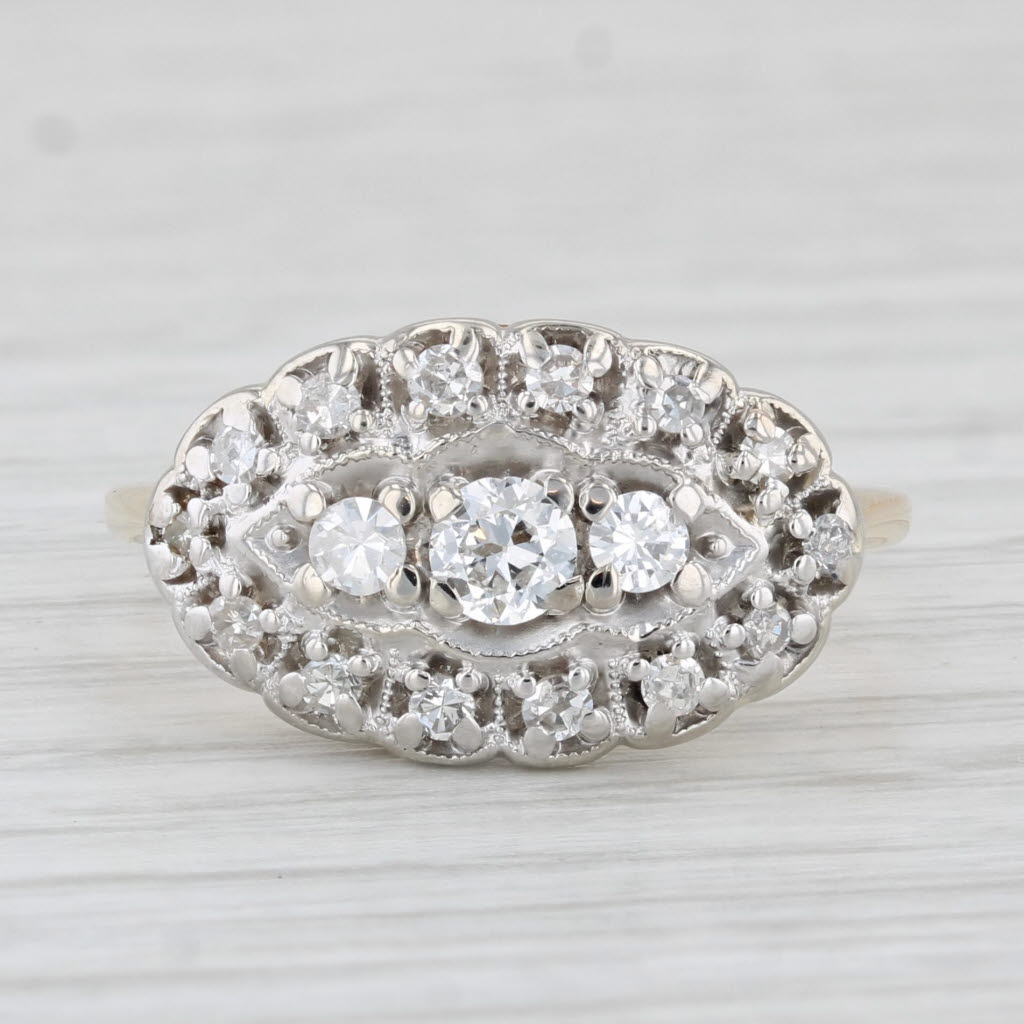 Light Gray Vintage 0.50ctw Diamond Princess Ring 14k White Yellow Gold Size 8.25