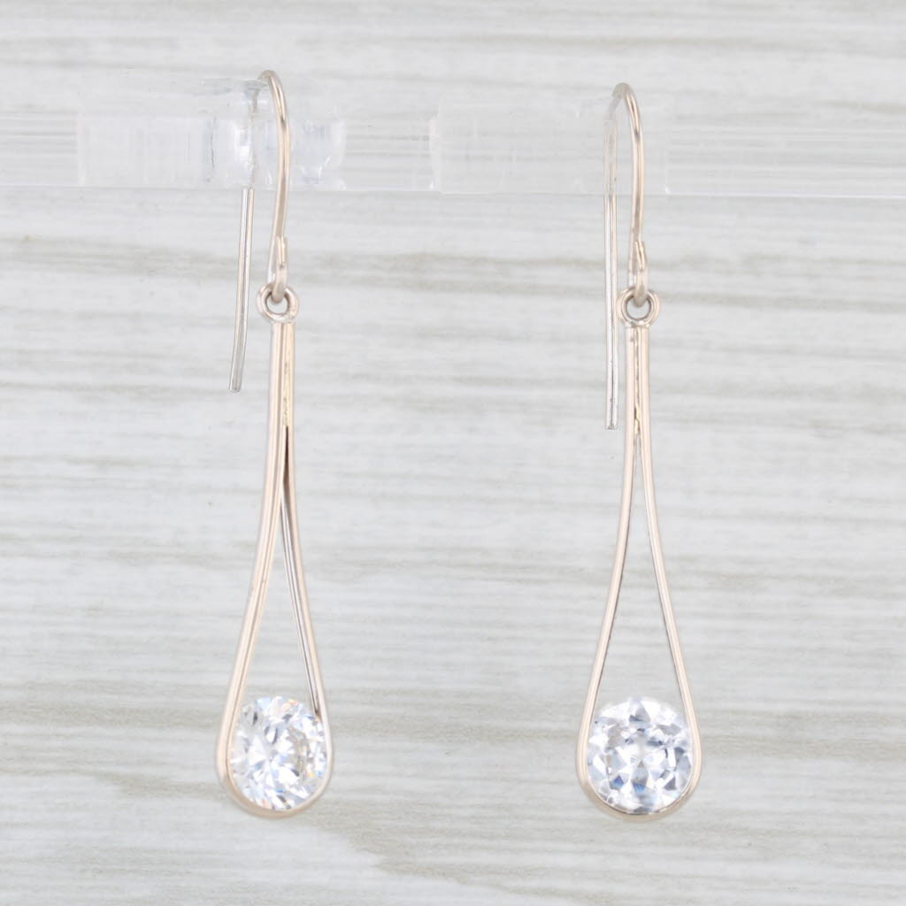 Light Gray Cubic Zirconia Teardrop Earrings 14k White Gold Hook Post Dangles