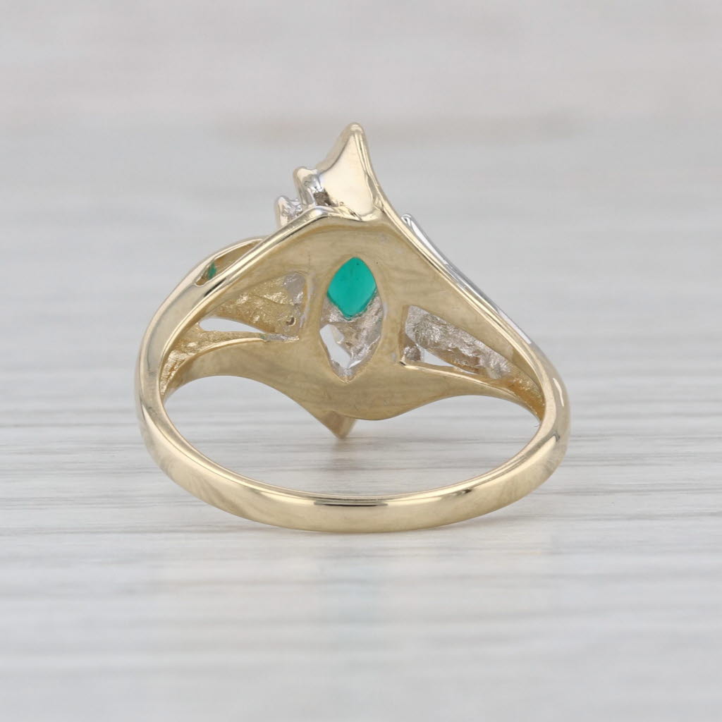 0.58ctw Marquise Lab Created Emerald Diamond Bypass Ring 10k Yellow Gold Sz 6.5