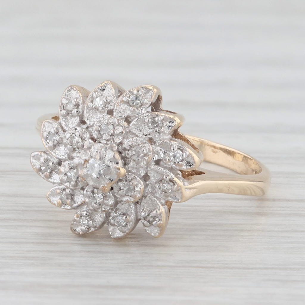 Light Gray Diamond Flower Cluster Ring 10k Yellow White Gold Size 6.5