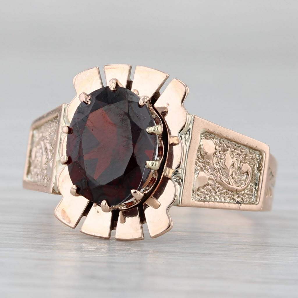 Gray Antique 2.10ct Oval Garnet Solitaire Ring 14k Rose Gold Size 6.25
