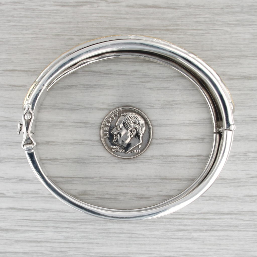 Chunky Flower Bangle Bracelet Sterling silver 22k Gold Statement 7" Greece