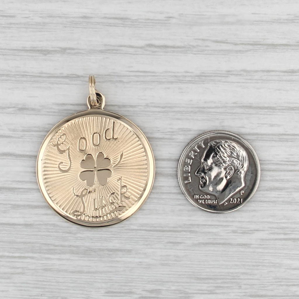 Good Luck Shamrock Pendant Charm 14k Yellow Gold Engravable