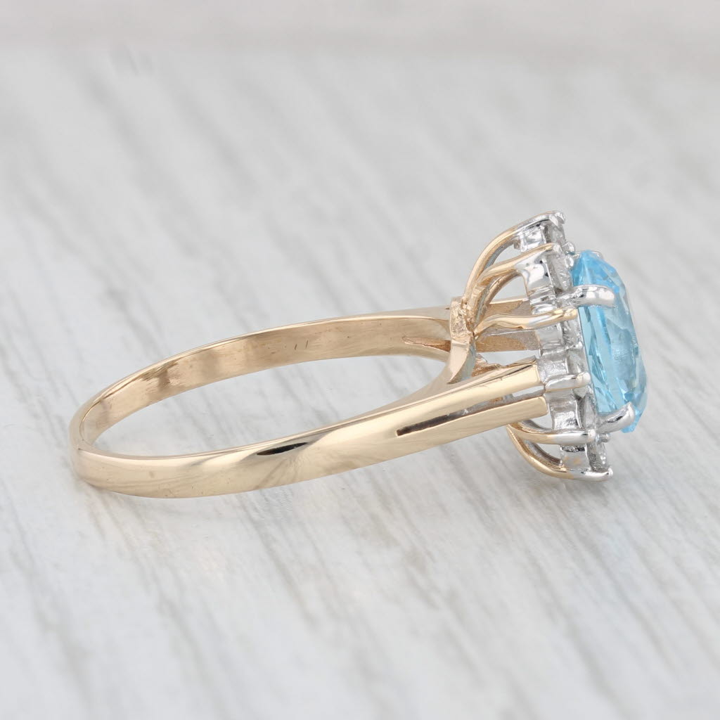 Light Gray 2.83ctw Oval Blue Topaz Diamond Halo Ring 14k Yellow Gold Size 8.5 Engagement