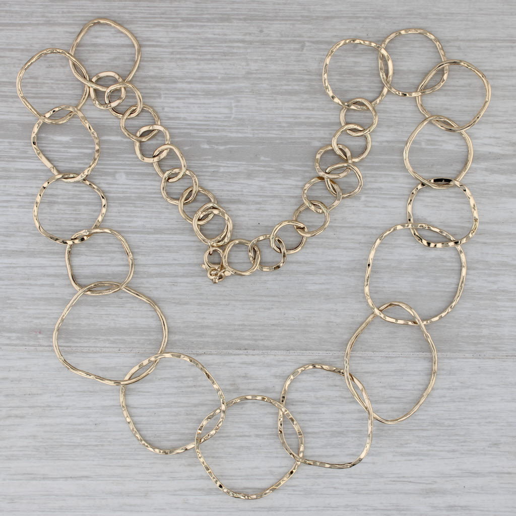 Gray 20" Linked Circle Necklace 14k Yellow Gold Statement