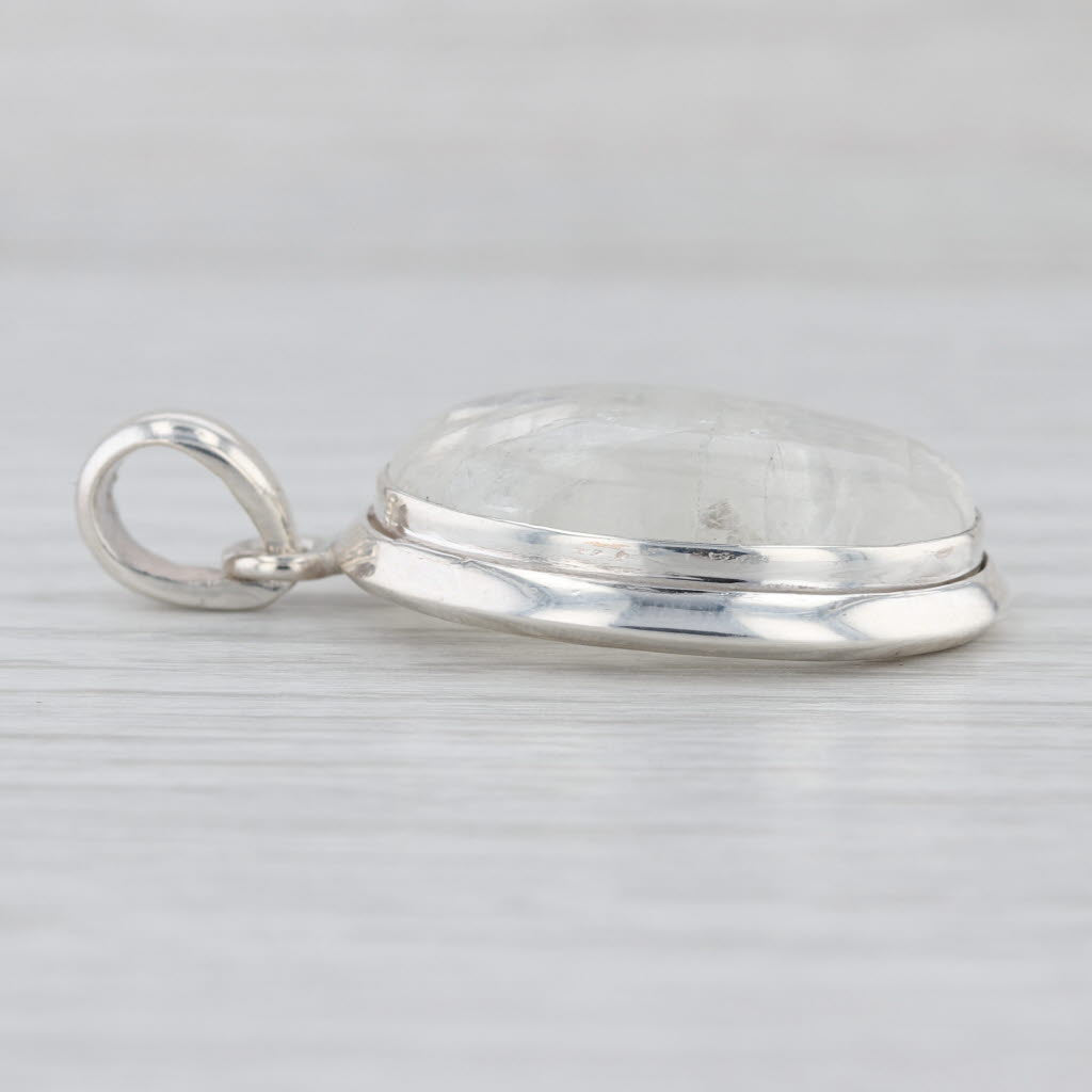 Blue Flash Moonstone Pendant Sterling Silver Oval Cabochon Statement