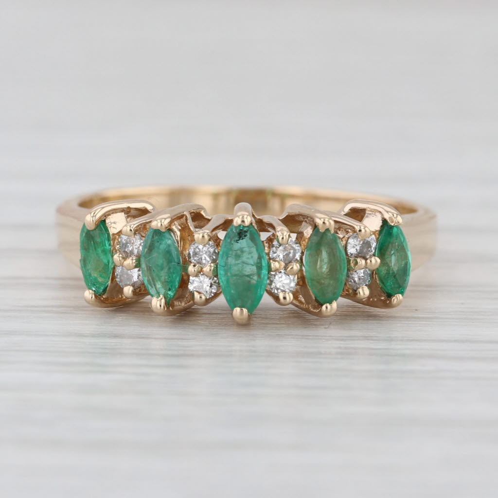 0.52ctw Tiered Emerald Diamond Ring 14k Yellow Gold Size 7.5 Stackable Wedding