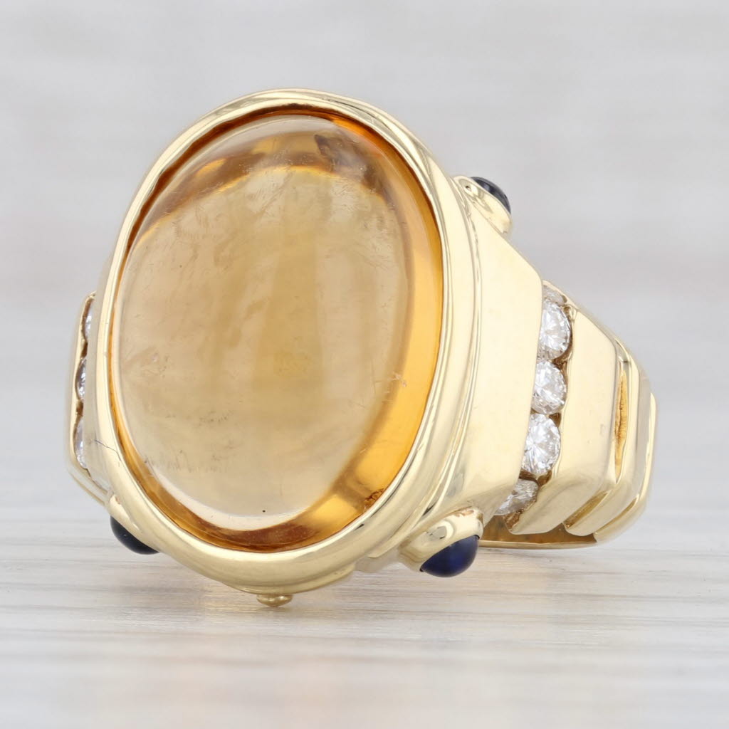 Light Gray 8.55ctw Oval Citrine Sapphire Diamond Ring 18k Yellow Gold Size 6.25