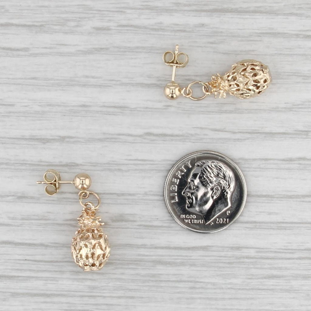 Pineapple Dangle Earrings 14k Yellow Gold Pierced Drops